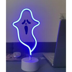 Halloween Ghost Neon Sign with Base LED Light for Party Home Bar Decor Purple